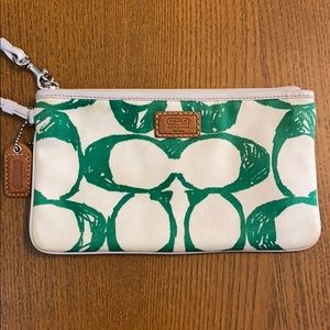 Coach White w/ Green Cs Wristlet